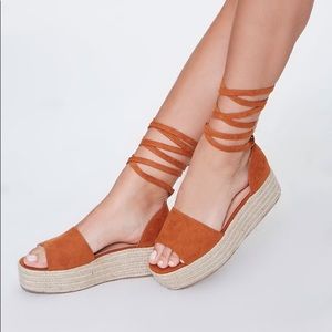 Open toe lace-up espadrille platform sandals